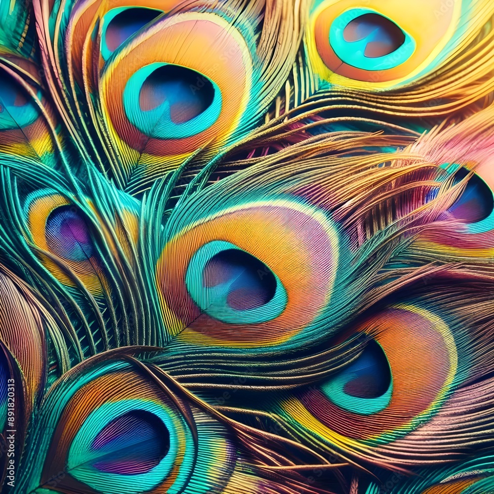 Obraz premium Close Up of Peacock Feathers With Eye Spots, beautiful background