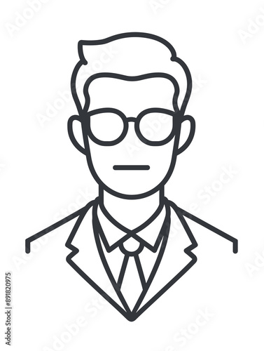 A man wearing a suit and glasses with a serious expression. Concept of professionalism and formality