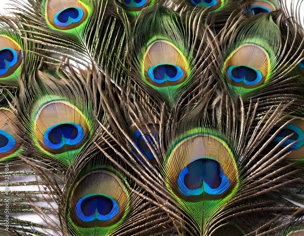 Obraz premium Close Up of Peacock Feathers With Eye Spots, beautiful background