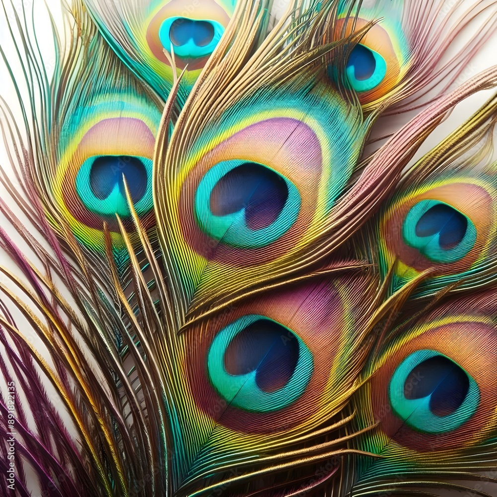 Fototapeta premium Close Up of Peacock Feathers With Eye Spots, beautiful background