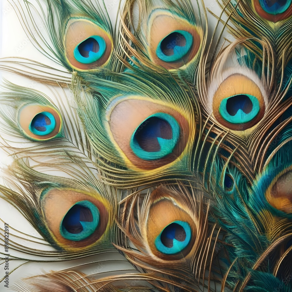 Obraz premium Close Up of Peacock Feathers With Eye Spots, beautiful background