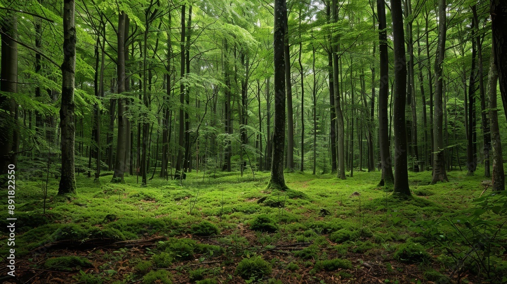 Obraz premium Isolated forest with no people. Useful as a wallpaper for websites or online advertising. 