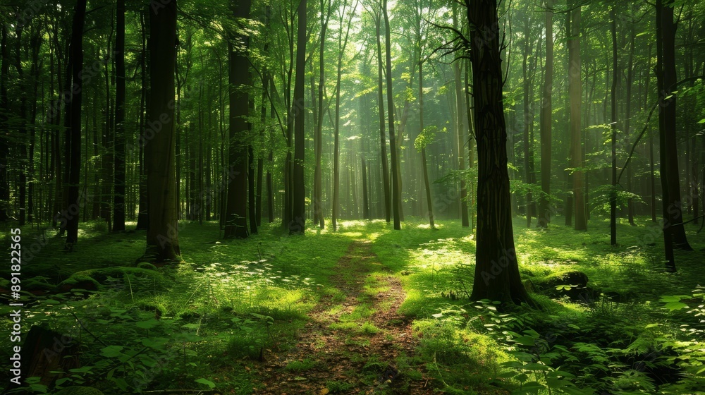 Fototapeta premium Isolated forest with no people. Useful as a wallpaper for websites or online advertising. 