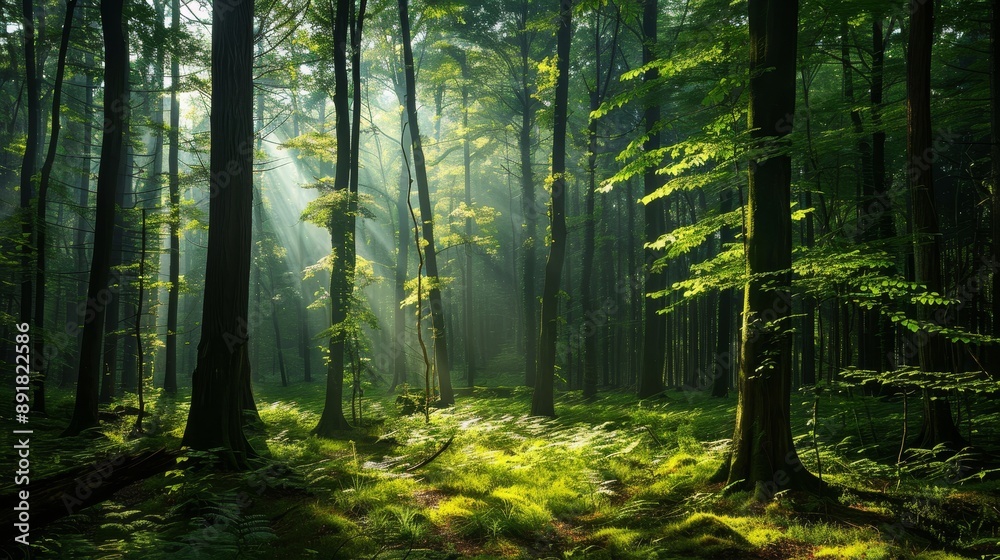 Obraz premium Isolated forest with no people. Useful as a wallpaper for websites or online advertising.