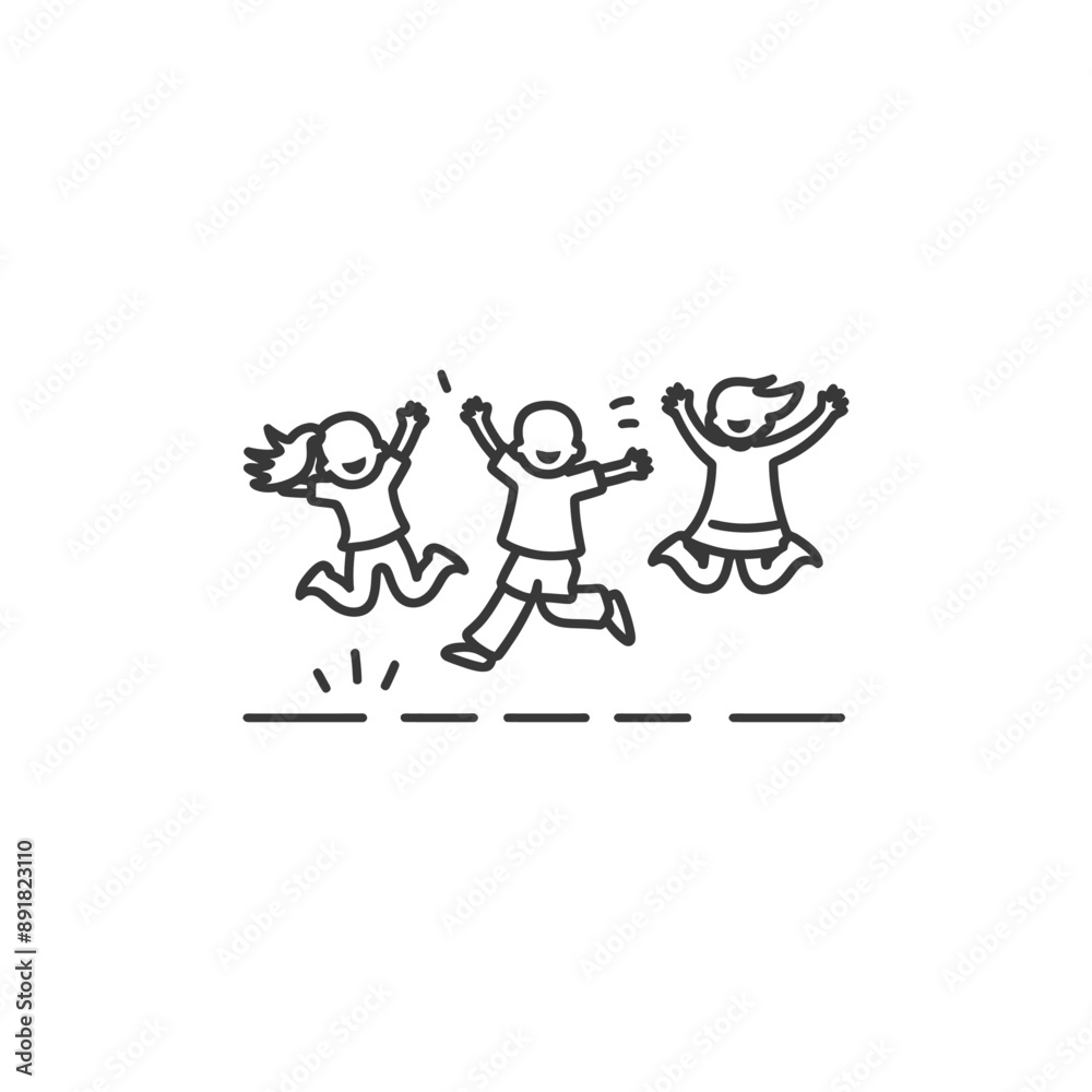Fototapeta premium kids jumping minimalist line art icon logo symbol