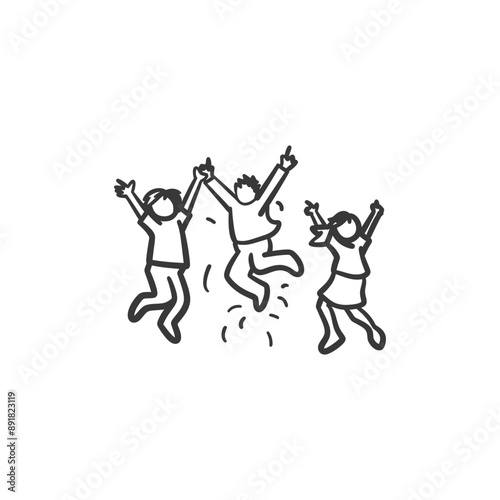 kids jumping minimalist line art icon logo symbol