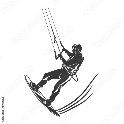 kitesurfing man athlete in action minimalist line art icon logo symbol