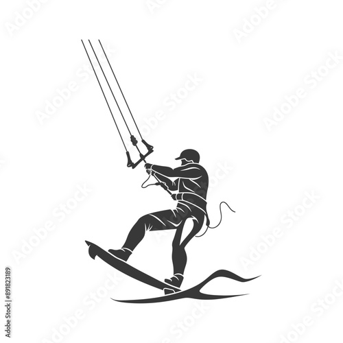 kitesurfing man athlete in action minimalist line art icon logo symbol
