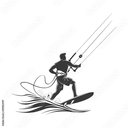 kitesurfing man athlete in action minimalist line art icon logo symbol