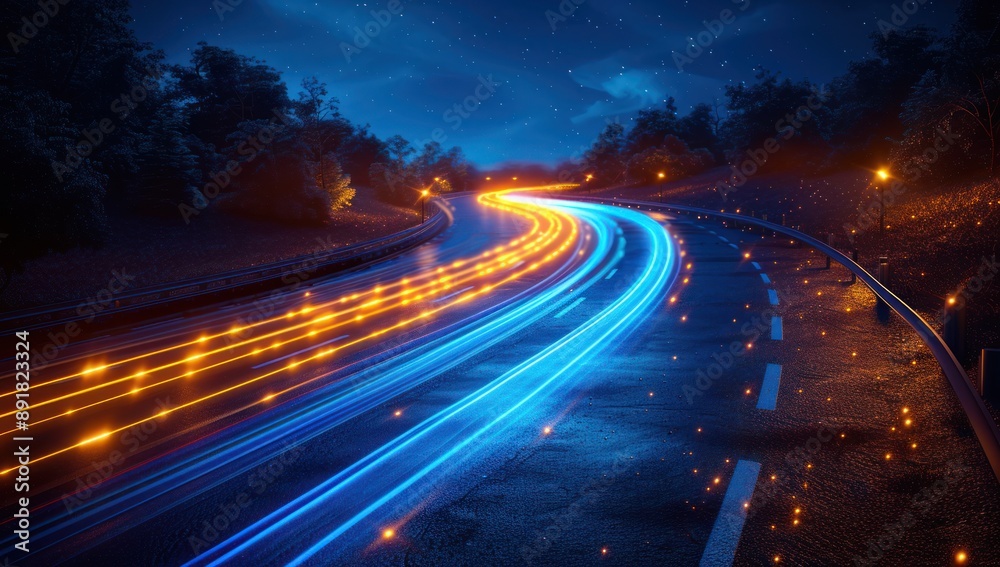 Obraz premium Night Road with Blurry Lights