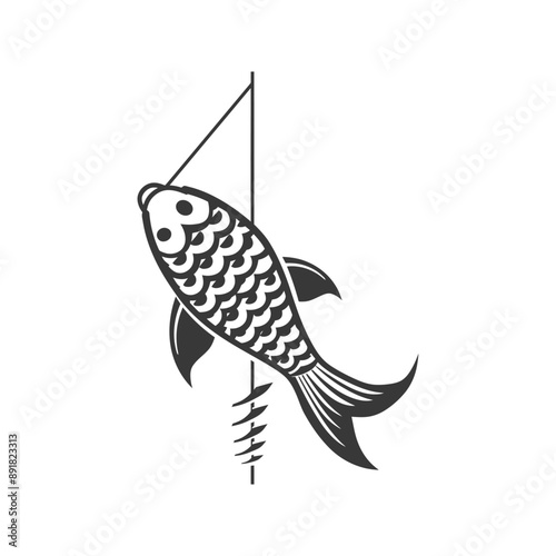koinobori carp shaped windsocks minimalist line art icon logo symbol