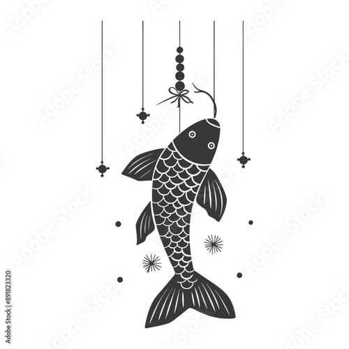 koinobori carp shaped windsocks minimalist line art icon logo symbol
