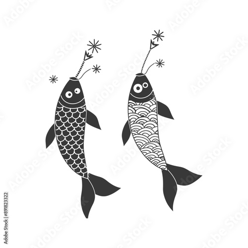 koinobori carp shaped windsocks minimalist line art icon logo symbol