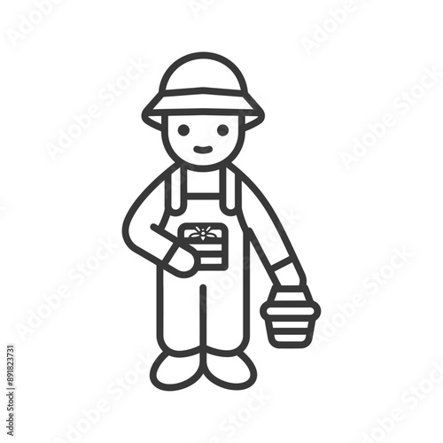 little boy beekeeper in action minimalist line art icon logo symbol