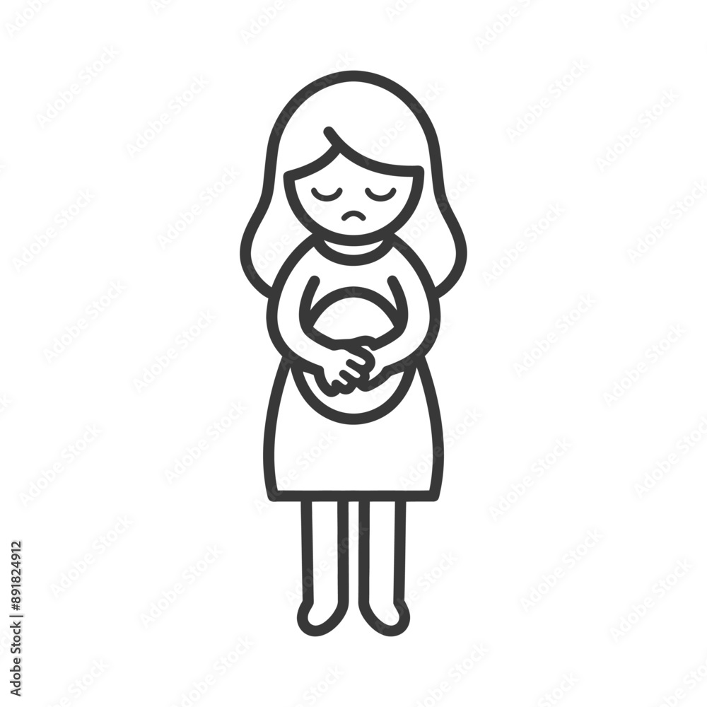 little girl holding stomach in pain minimalist line art icon logo symbol little girl holding stomach in pain minimalist line art icon logo symbol
