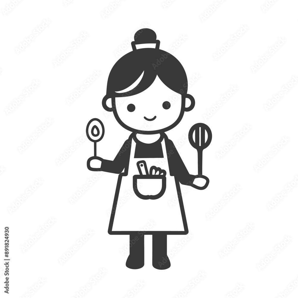 little girl in apron with kitchen utensil minimalist line art icon logo symbol little girl in apron with kitchen utensil minimalist line art icon logo symbol