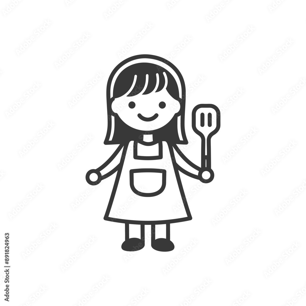 little girl in apron with kitchen utensil minimalist line art icon logo symbol little girl in apron with kitchen utensil minimalist line art icon logo symbol