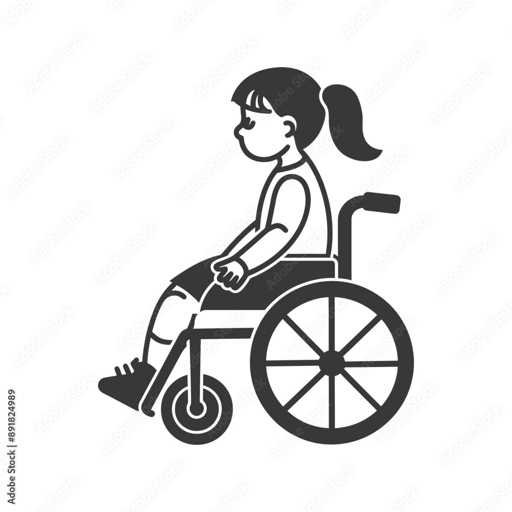 little girl in a wheelchair minimalist line art icon logo symbol little girl in a wheelchair minimalist line art icon logo symbol