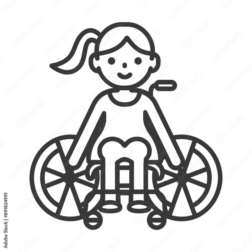 little girl in a wheelchair minimalist line art icon logo symbol little girl in a wheelchair minimalist line art icon logo symbol