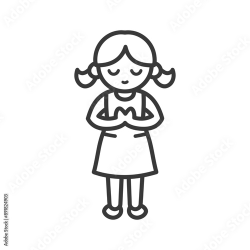 little girl holding stomach in pain minimalist line art icon logo symbol