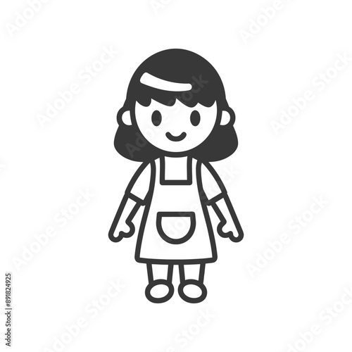 little girl in apron minimalist line art icon logo symbol