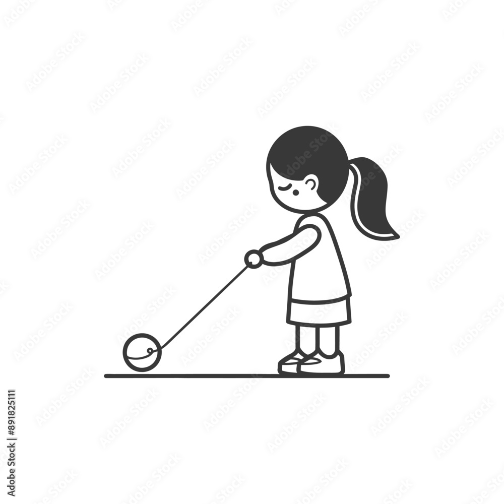 little girl playing yoyo game minimalist line art icon logo symbol little girl playing yoyo game minimalist line art icon logo symbol