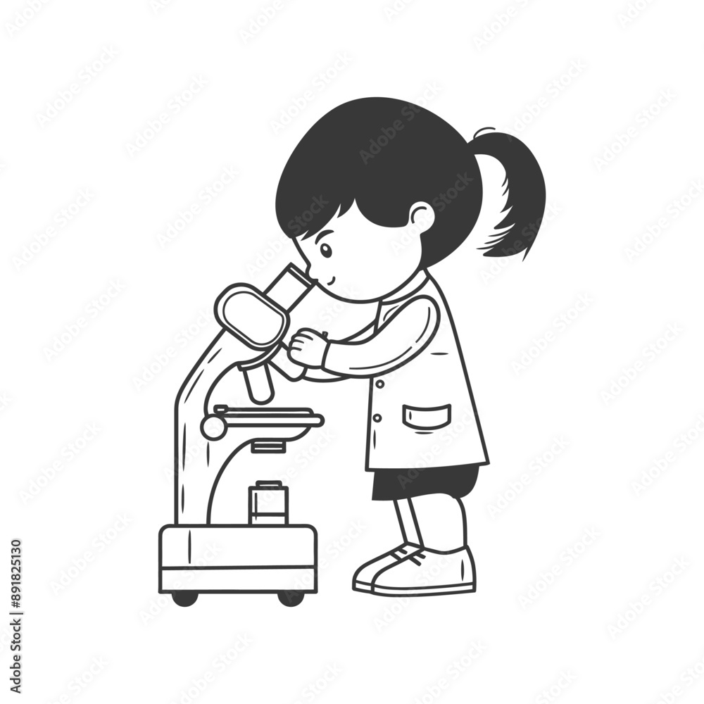 little girl scientists looking through microscope minimalist line art icon logo symbol little girl scientists looking through microscope minimalist line art icon logo symbol