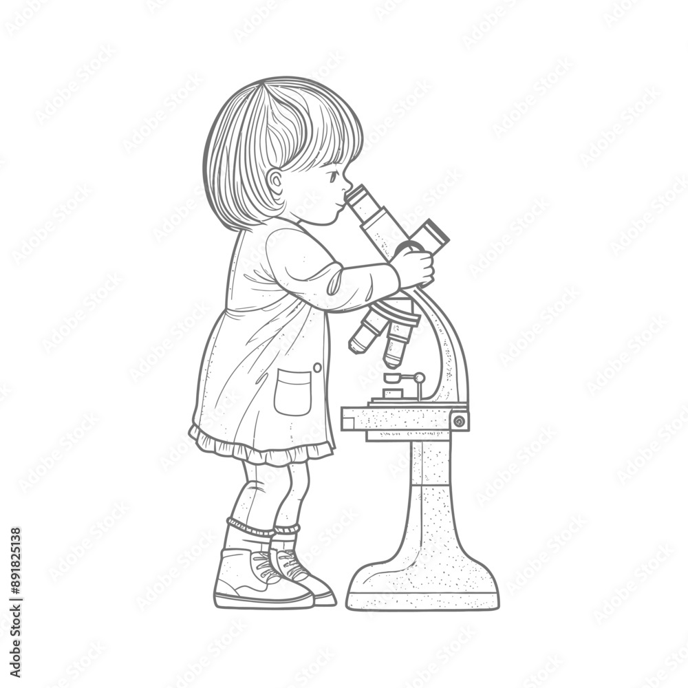 little girl scientists looking through microscope minimalist line art icon logo symbol little girl scientists looking through microscope minimalist line art icon logo symbol