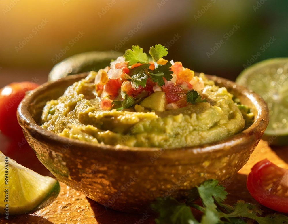 A delicious authentic mexican guacamole dip with avacado, lime, tomato, cilantro, and jalapeno pepper. A delicious authentic mexican guacamole dip with avacado, lime, tomato, cilantro, and jalapeno pepper.