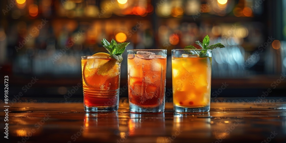 Colorful Cocktails in Stylish Glasses Colorful Cocktails in Stylish Glasses
