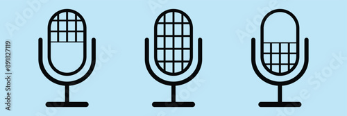 Set of line Microphone icons. Different variant podcast microphone. Karaoke mic web and mobile app icon. Voice, recording Studio Symbol collection. Eps 10.