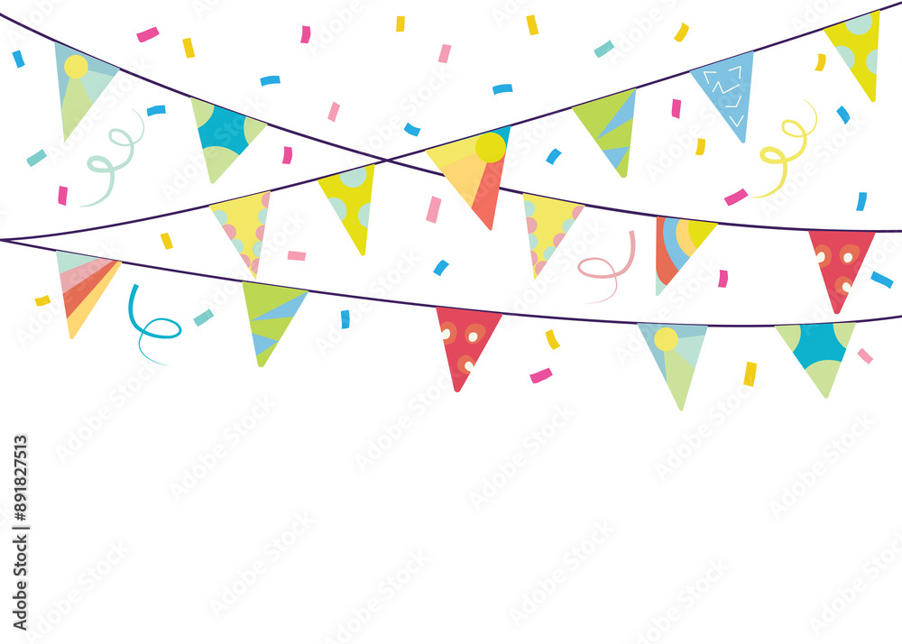 Birthday party garland and confetty background