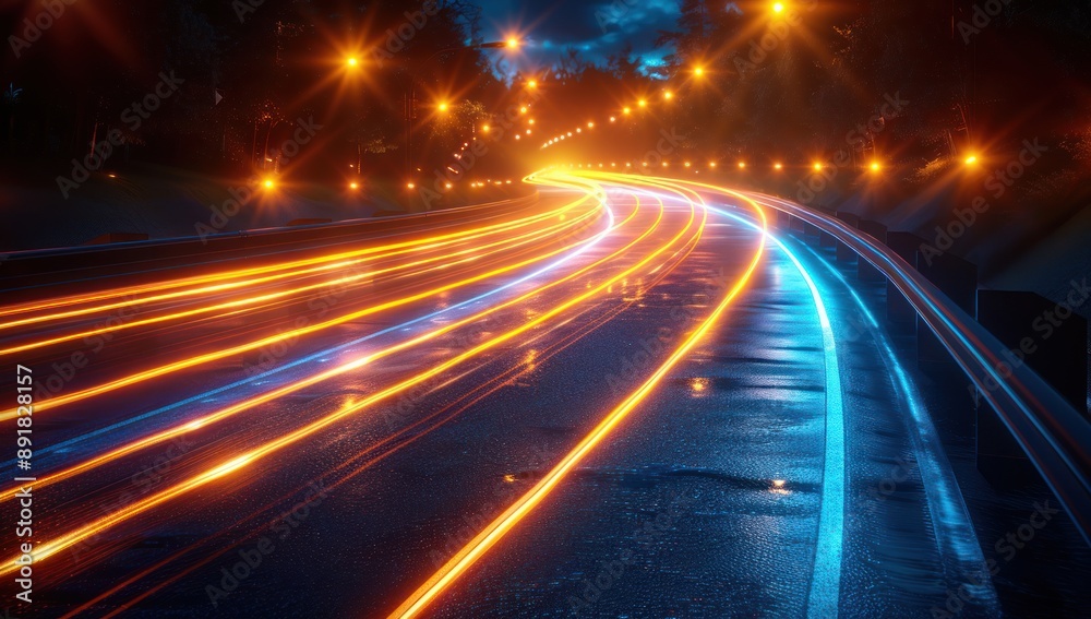 Nighttime Road with Car Lights Nighttime Road with Car Lights
