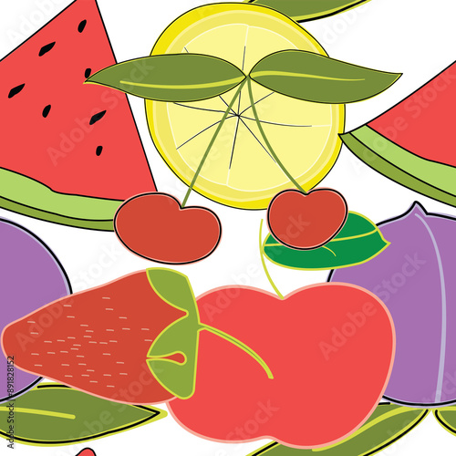 Seamless pattern of colorful summer fruits contemporary art