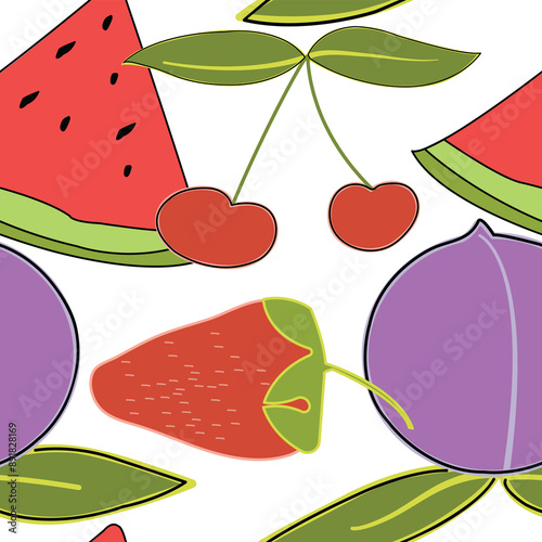 Seamless pattern of simple summer fruits