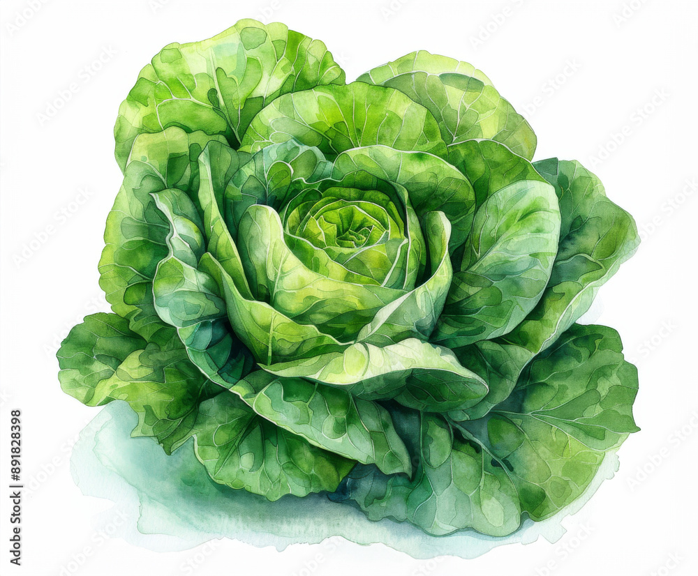 Fototapeta premium Close-Up of Watercolor Cabbage Illustration - Fresh Green Vegetable Art.
