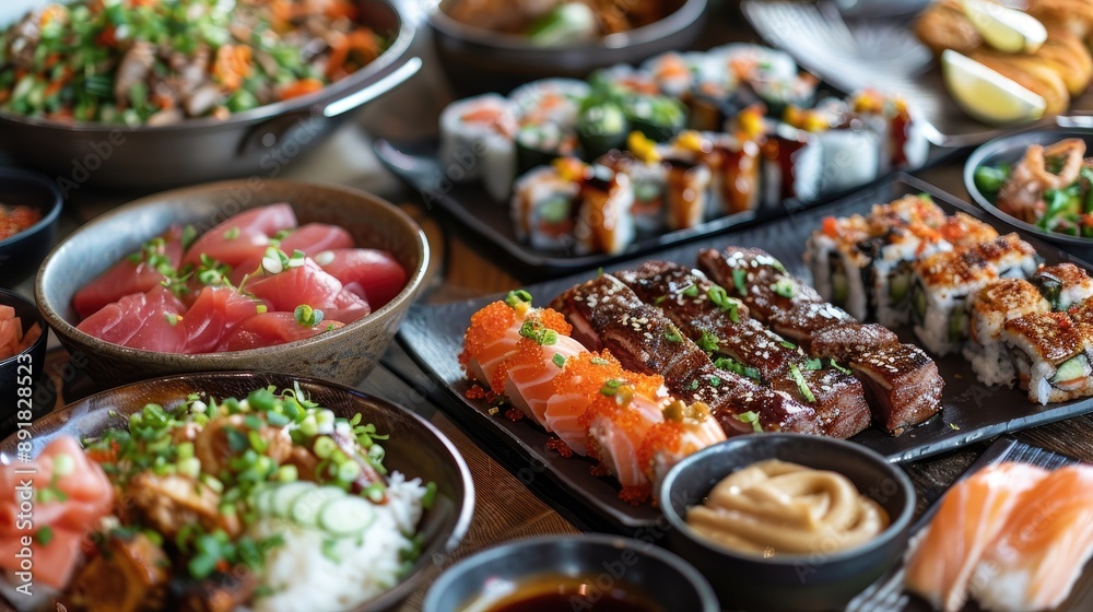 Fresh Sushi Rolls with Vibrant Toppings Fresh Sushi Rolls with Vibrant Toppings