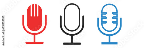 Set of line Microphone icons. Different variant podcast microphone. Karaoke mic web and mobile app icon. Voice, recording Studio Symbol collection. Eps 10.