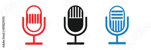 Mic on and mic off icon set in black color. Microphone on and microphone off in black. Microphone mute icon. Microphone icon.