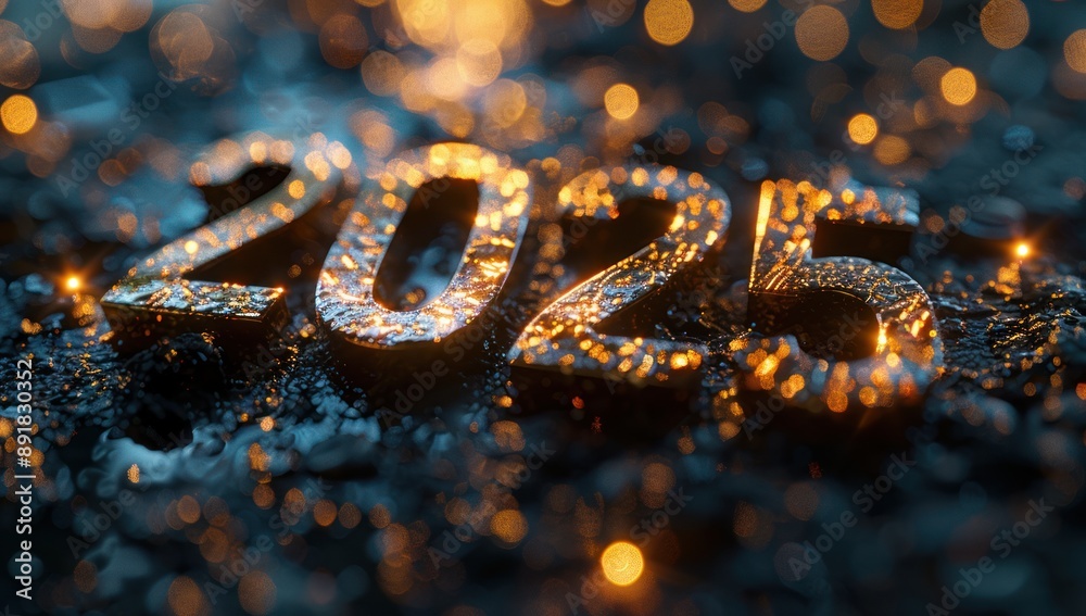 Glowing 2025 Number on Dark Surface Glowing 2025 Number on Dark Surface