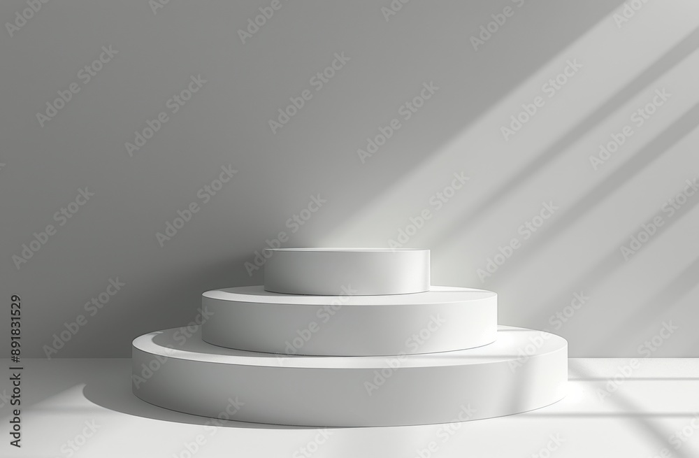 White Platform With Plant and Sunlight in a Minimalist Interior White Platform With Plant and Sunlight in a Minimalist Interior