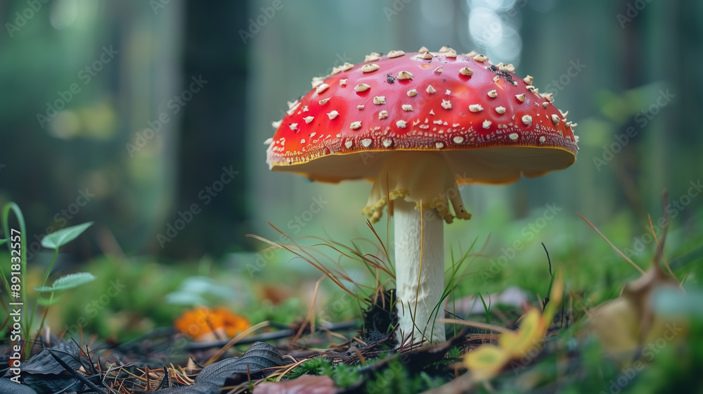 beautiful mushroom with a red cap in the forest close-up beautiful mushroom with a red cap in the forest close-up