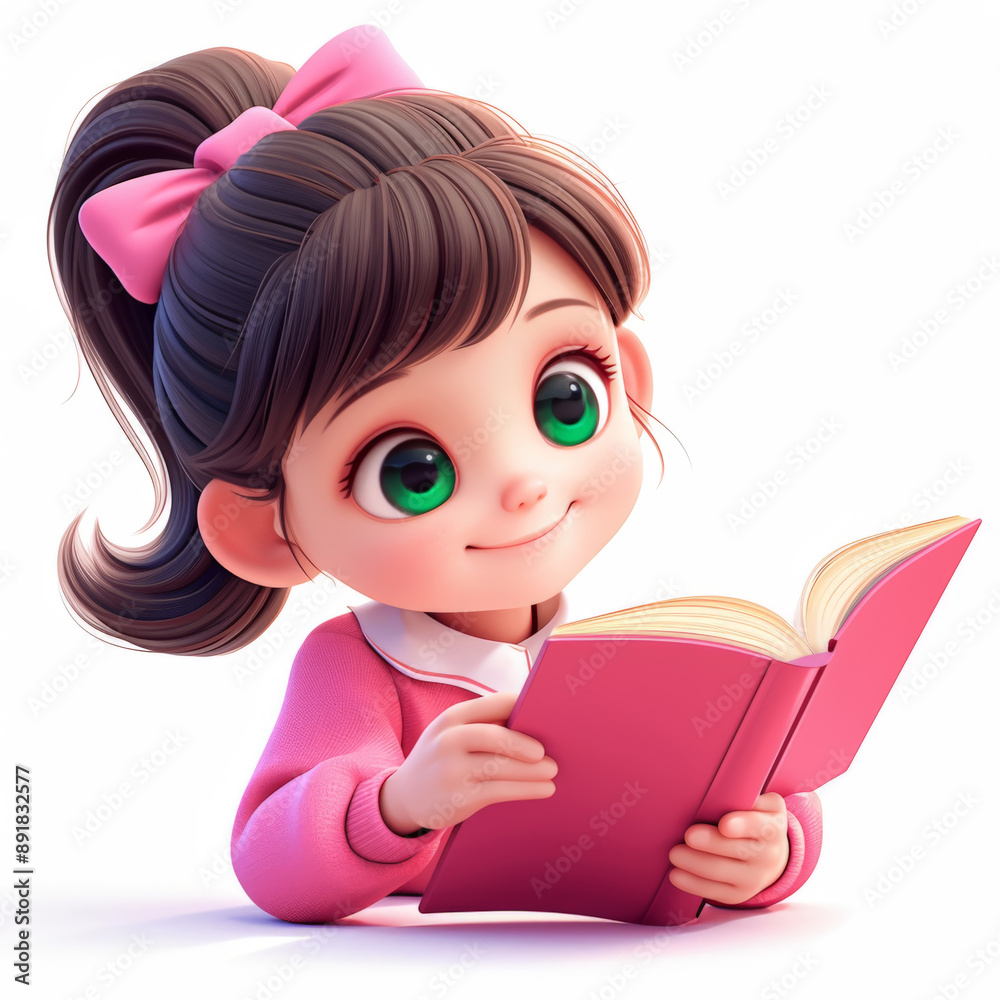 Cute Girl Reading a Pink Book Cute Girl Reading a Pink Book