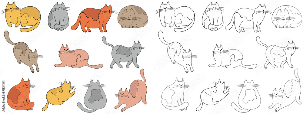 Set of cute simple doodle cats. Hand drawn simple animal illustration collection isolated on white background. Set of cute simple doodle cats. Hand drawn simple animal illustration collection isolated on white background.