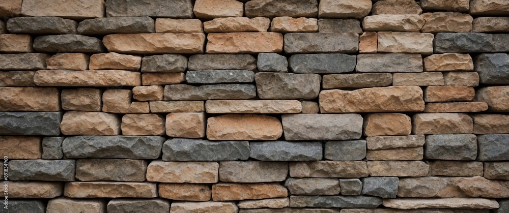 Decorative, uneven stone cladding made of natural materials is being presented in a sample palette for building facade decoration. Decorative, uneven stone cladding made of natural materials is being presented in a sample palette for building facade decoration.