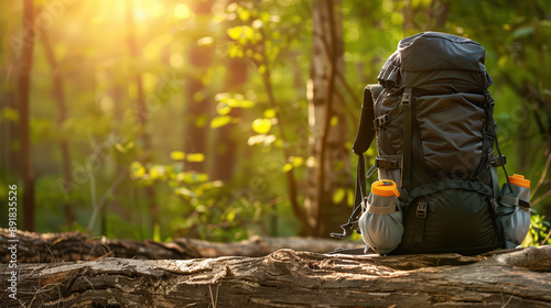 Autumn forest fire with backpack