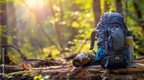 Autumn forest fire with backpack