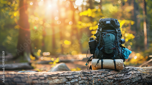 Autumn forest fire with backpack