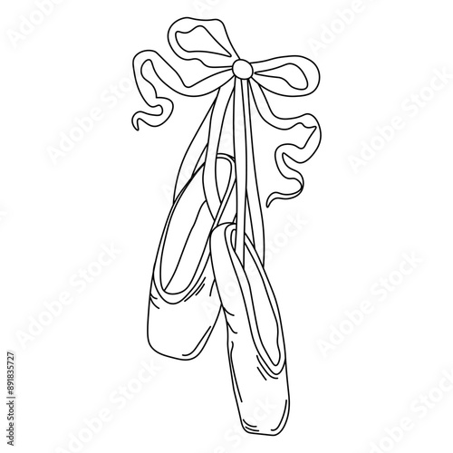 Ballerina pointe shoes with bow. Female ballet slippers for classic elegant dance