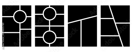 Set of templates minimalistic geometric photo frames. Mood board or photo image layout. Simple trendy geometric design